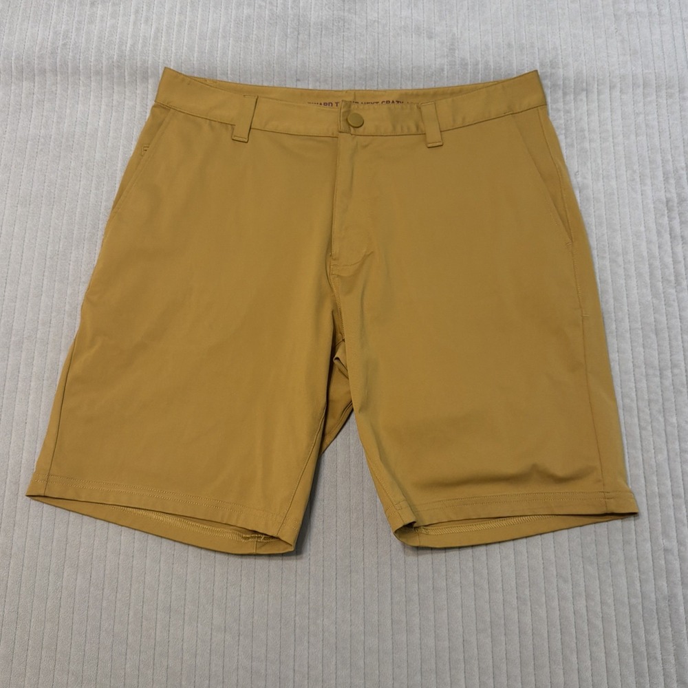Rhone Commuter Shorts Mens 32 Gold Flex-Knit Pocket 9 Inch Inseam Performance